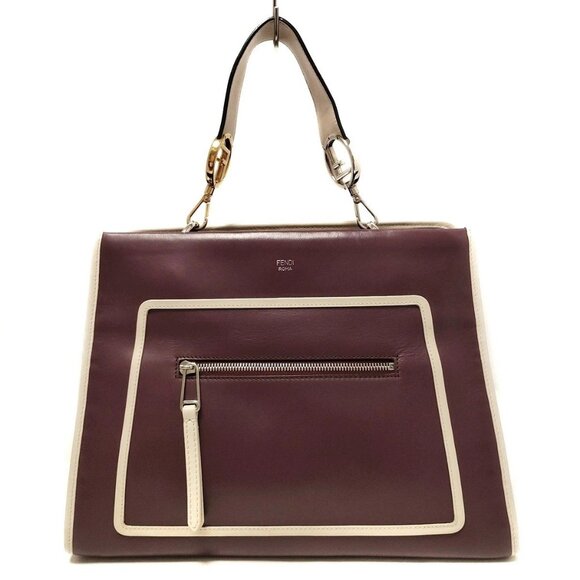 Auth FENDI Runaway 8BH343 Bordeaux Beige Leather - Handbag - Picture 1 of 8